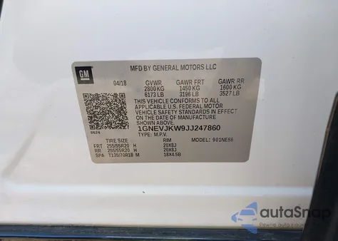2018 Chevrolet Traverse Premier from USA, damaged, VIN 1GNEVJKW9JJ247860